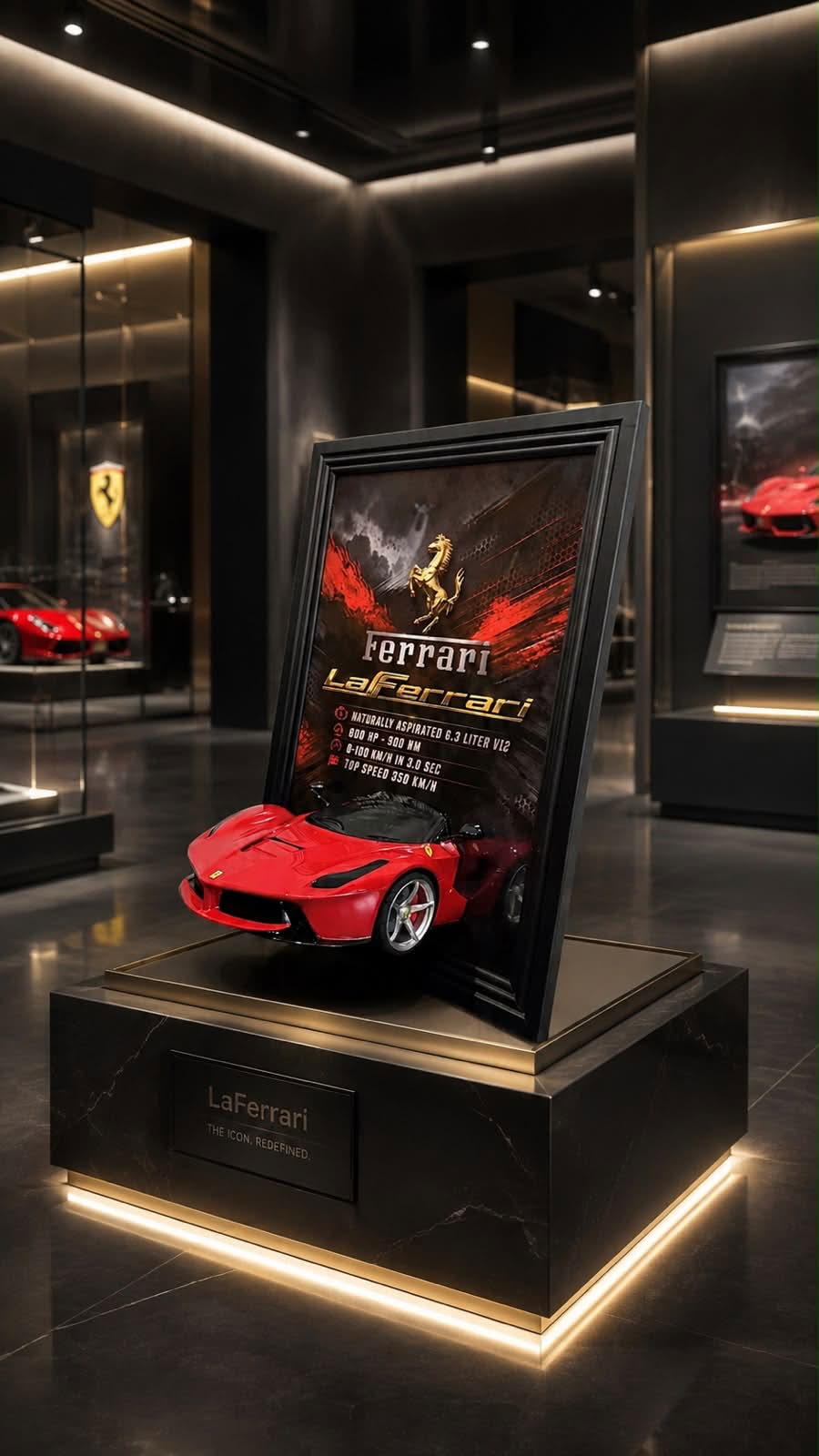Framed 3D printed artwork of a red Ferrari LaFerrari